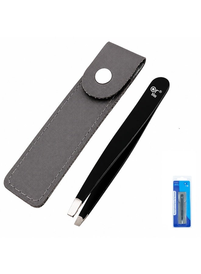 OR BLEU Stainless Steel Square Tip Tweezer for Eyebrow Shaping, Facial Hair Removal & Precision Grooming - Image 1