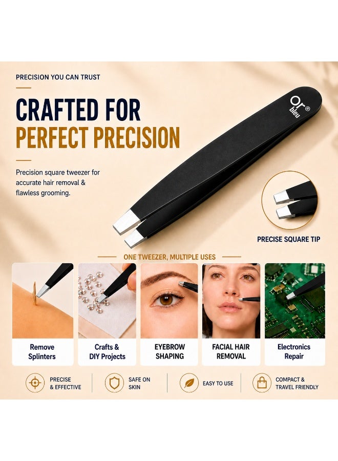 OR BLEU Stainless Steel Square Tip Tweezer for Eyebrow Shaping, Facial Hair Removal & Precision Grooming - Image 3