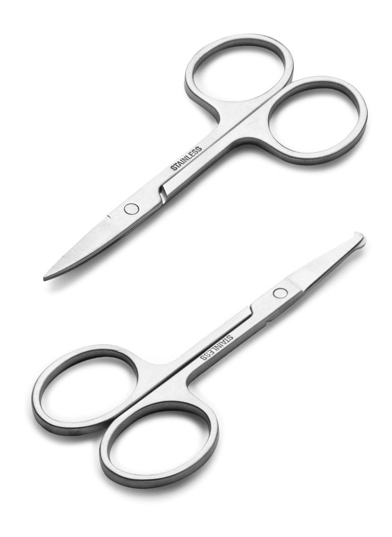 Generic 2-Pack Small Grooming Scissors (Silver) – Facial Hair Trimming Kit with Curved & Rounded Safety Tips for Eyebrows, Nose, Beard, Mustache, Eyelashes, Ear – Men & Women  - Image 1