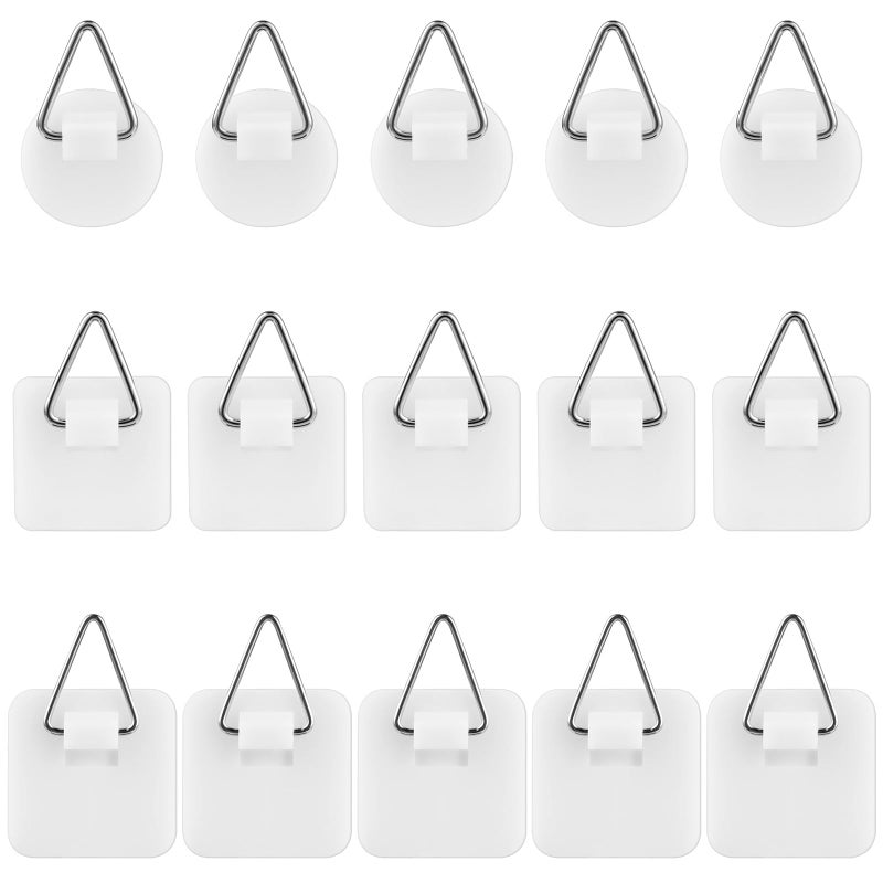 simarro 15PCS Adhesive Picture Hanger, Picture Hanging Hooks Without Nails Foamboard Pictures Hanging Hooks Plate Hangers for The Wall for Plate Frame Wall Art Decor Bathroom Closet(Round Square) - Image 1