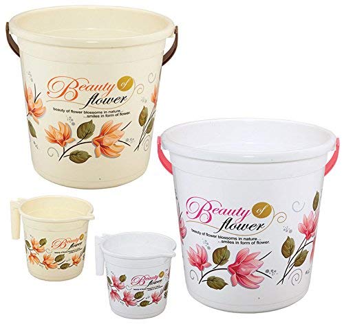 HEVEA Siti Plast Plastic Bathroom Bucket 22 Liters & Mug 1.5 Liters, Set of 2 (Brown and Pink) - Image 1