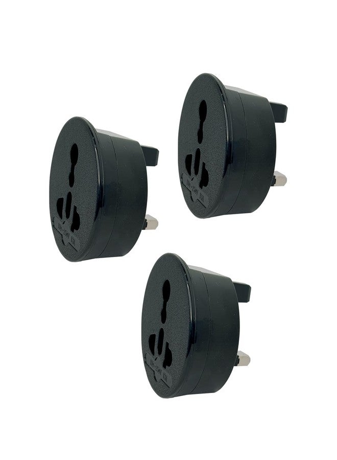 MX 3 Pin Round Shape UK Type Flat Pin 13A Type-G Conversion Plug Adapter Travel Plug - Black (Pack of 3) - Image 1