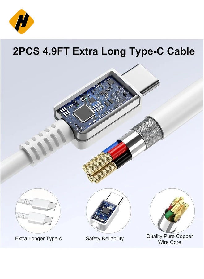 25W Fast Charger Plug for Samsung Galaxy with 2PCS 5FT USB-C Cables – White