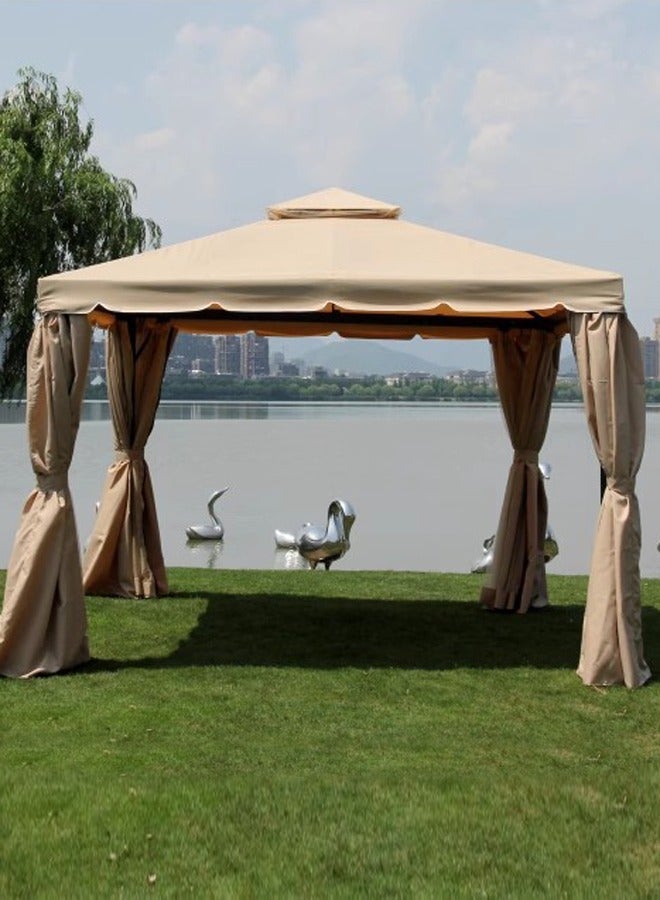 Broyhome Broyhome Gazebo Aluminum Frame With Polyester Roof Rectangle Shape With Curtain And Net Water And UV Resistant Garden Patio Canopy Modern Outdoor Furniture 3x3m Beige  - Image 1
