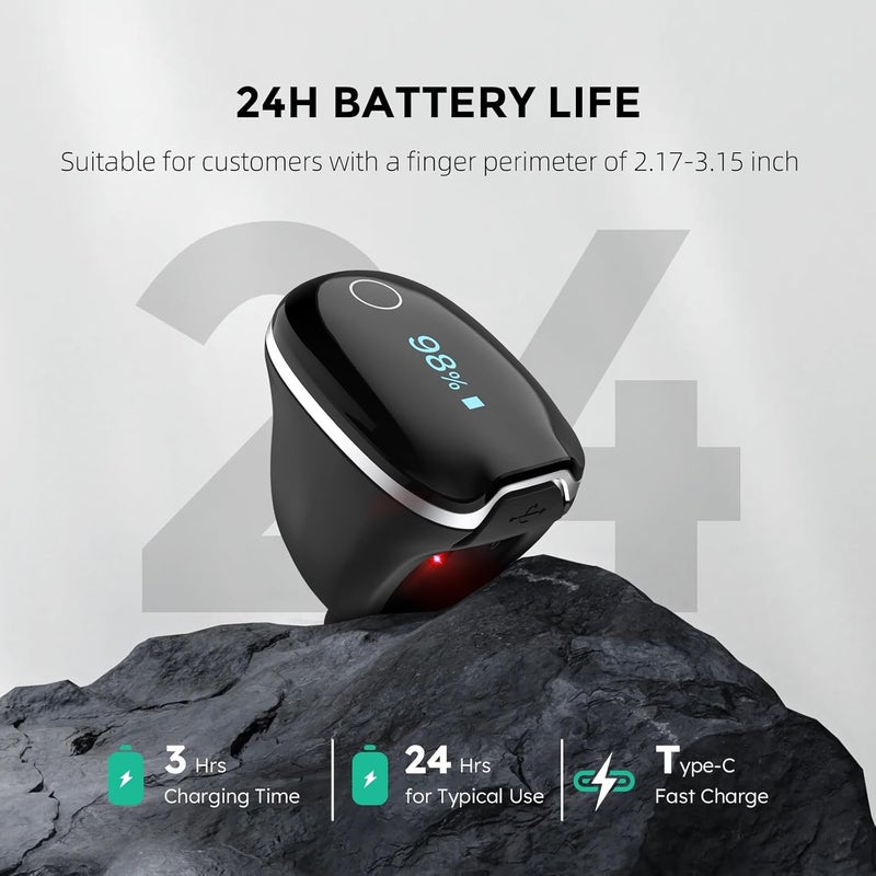 Wellue مراقب الأكسجين Wellue O2RingS مع تذكير بالاهتزاز ومقياس نبض بلوتوث يتتبع مستوى SPO2 ومعدل النبض مع عمر بطارية 24 ساعة و410 ساعات ذاكرة مدمجة قابلة لإعادة الشحن مع تطبيق مجاني للكمبيوتر - Image 3
