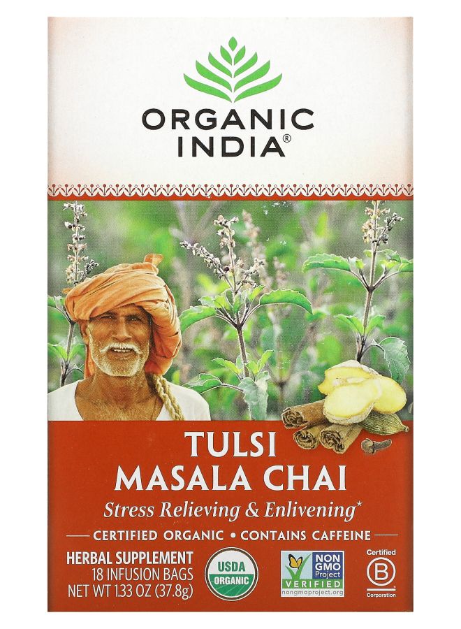 Organic India Tulsi Tea Masala Chai 18 Infusion Bags 1.33 oz (37.8 g) 
