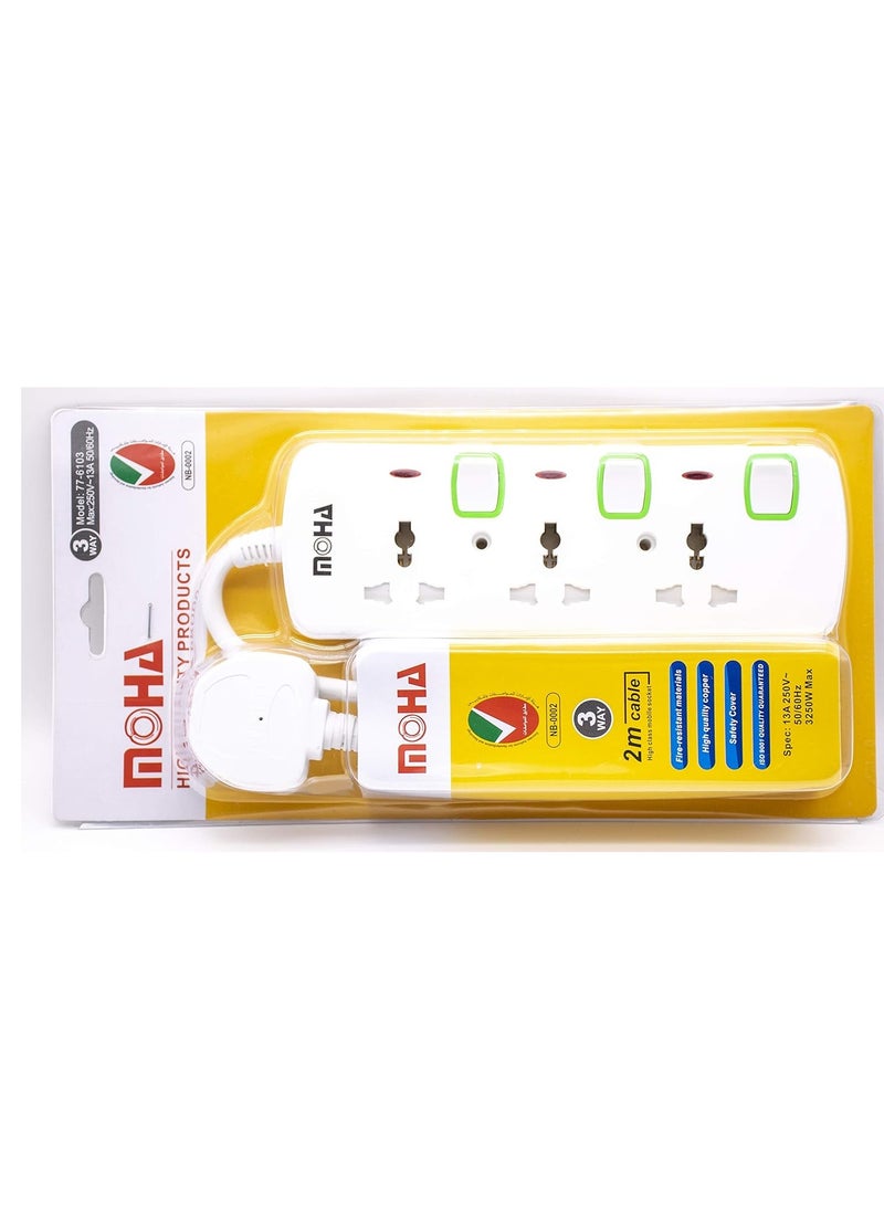 MOHA - 3-Way Socket Power Extension With White 2meter - Image 1