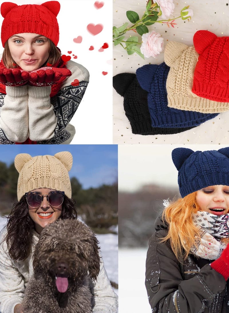SYOSI Women Sweater Hats, 4 Pieces Knitted Berets for Fall Winter Soft Stretchy Girls Beanie Modeling Hats for Cold Weather and Dress Up - Image 2