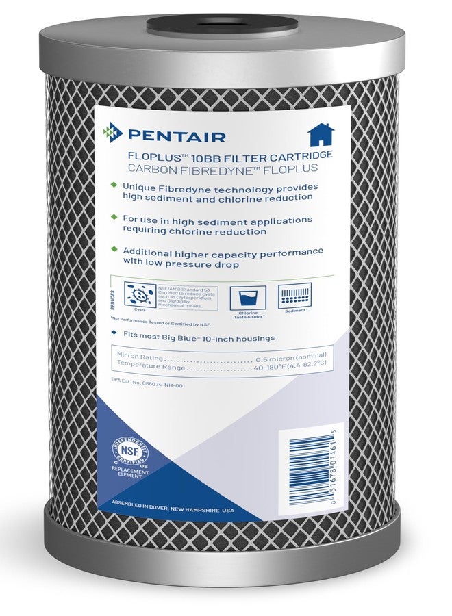 Pentek Pentair Pentek FloPlus-10BB Big Blue Carbon Water Filter, 10-Inch, Whole House Modified Molded Carbon Block Replacement Cartridge, 10" x 4.5", 0.5 Micron - Image 1