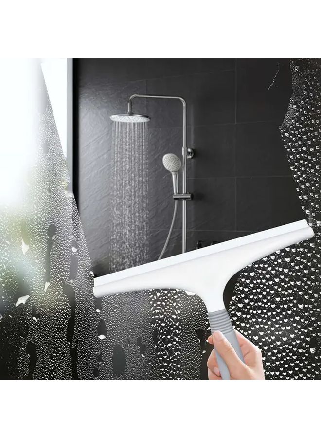 White 2 In 1 Shower Squeegee With Adhesive Hook Streak Free Water Scraper For Bathroom Glass Doors Mirrors And Tiles - Image 2