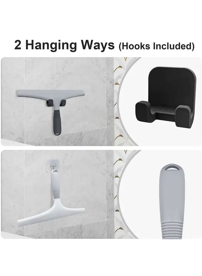 White 2 In 1 Shower Squeegee With Adhesive Hook Streak Free Water Scraper For Bathroom Glass Doors Mirrors And Tiles - Image 5