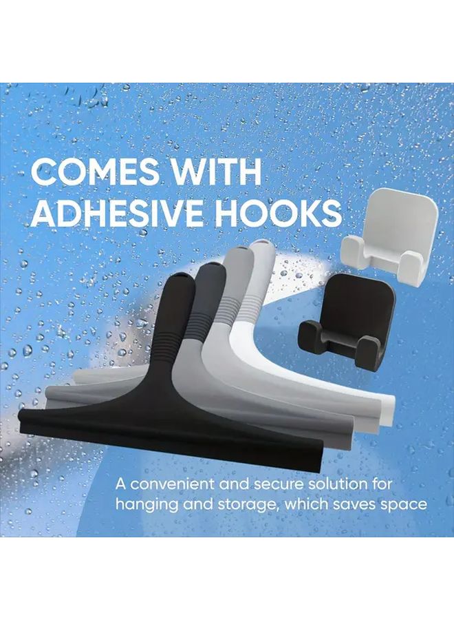 White 2 In 1 Shower Squeegee With Adhesive Hook Streak Free Water Scraper For Bathroom Glass Doors Mirrors And Tiles - Image 1