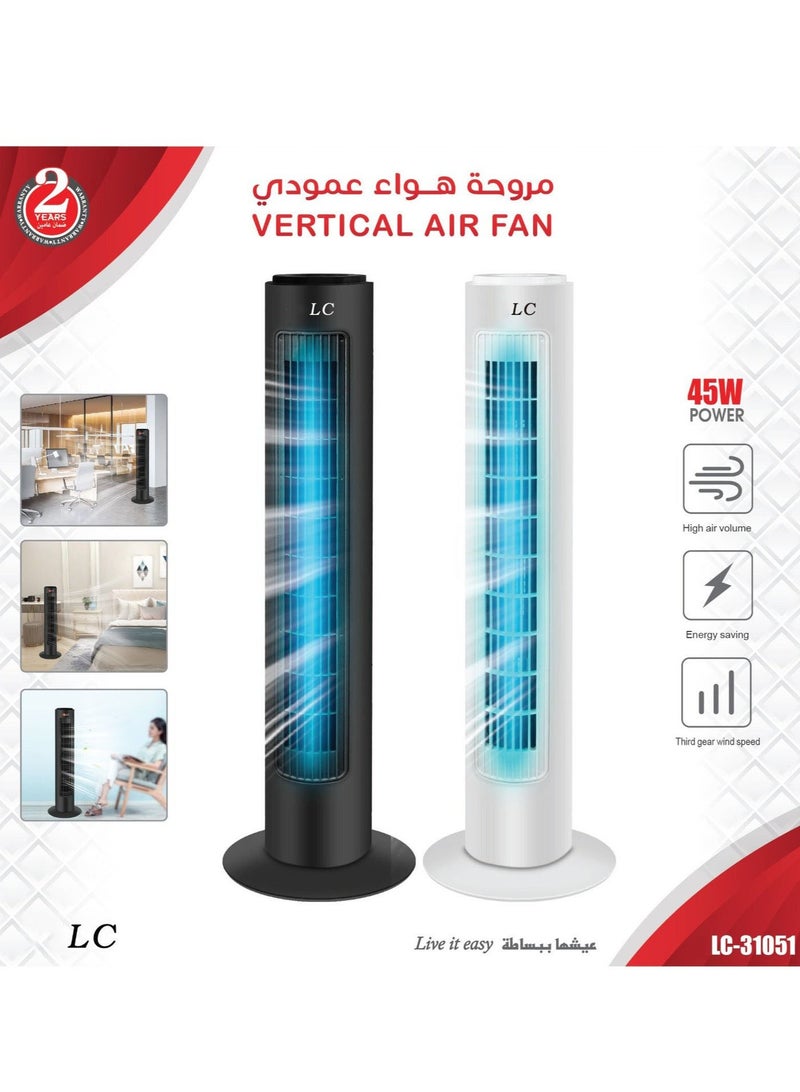 LC Electric Tower Fan with Remote Control – 45W Vertical Air Fan, 3 Speeds, Black - Image 2