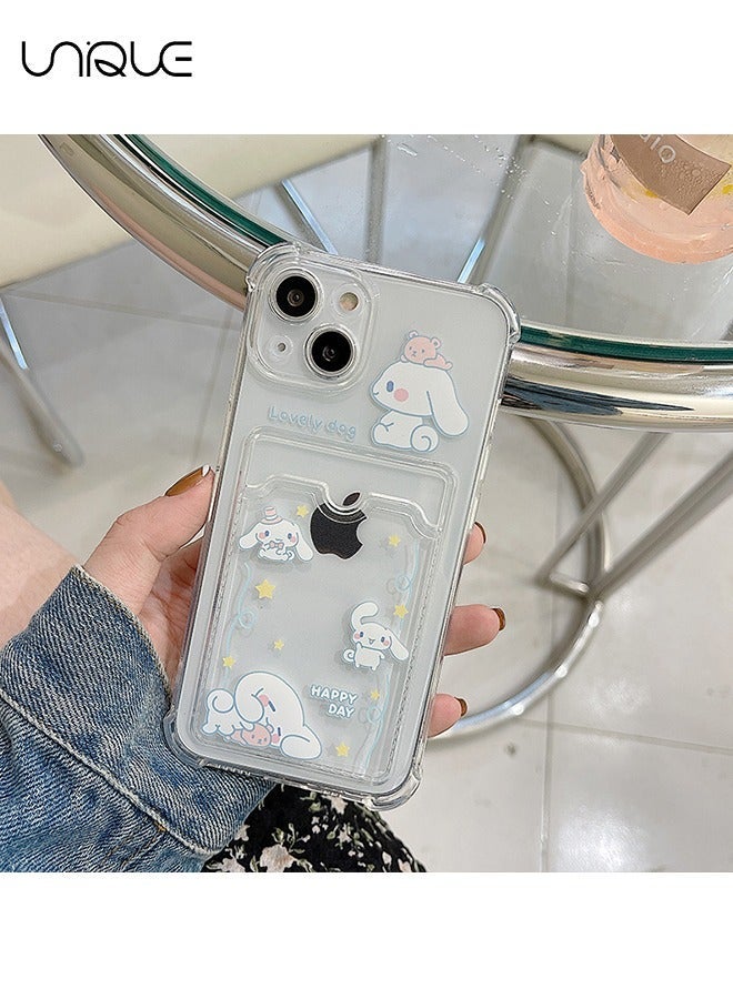 Unique For iPhone 15 Phone Case - Cartoon Cinnamoroll Phone Case - Phone Case with Card Holder, Card Slot - Ultra Slim Anti-Drop Soft TPU Wallet Phone Case with Bumper - Transparent - Image 4