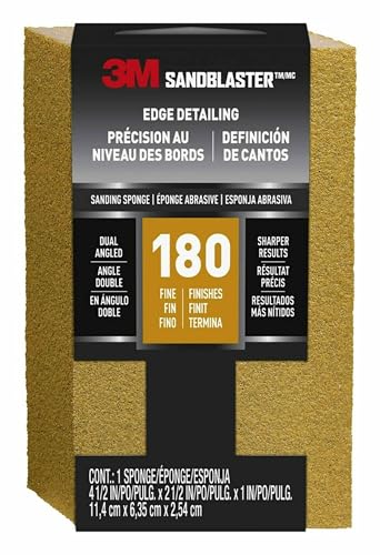 3M SandBlaster Dual Angle Bare Surfaces Sanding Sponge, 180 Grit, For Wet Or Dry Use, Professional-Grade Foam Keeps Its Shape For Lasting Use, Premium Mineral Grits For Effective Hand Sanding (9564) - Image 1