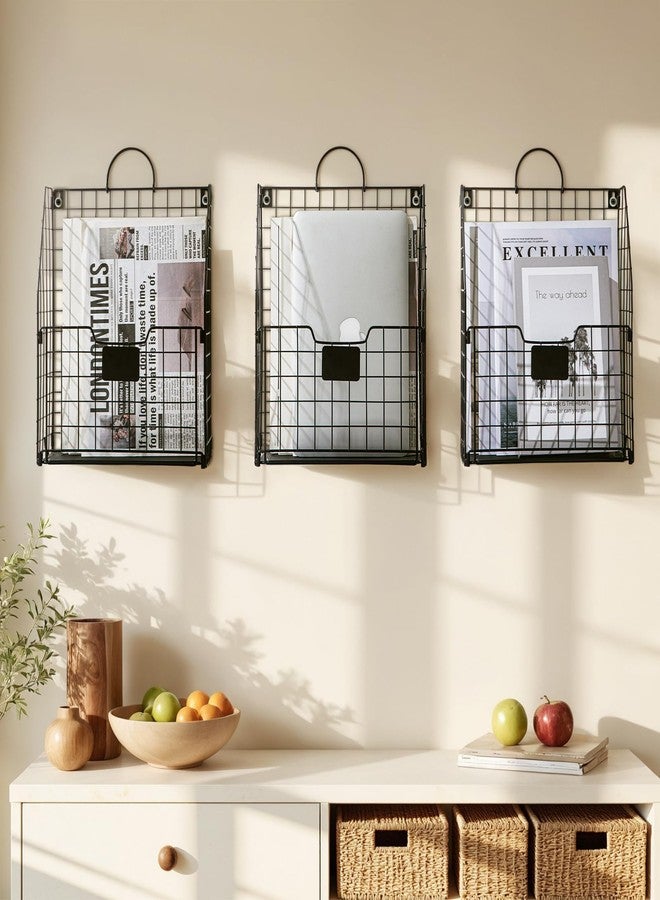WantuSee Wall Mounted Metal Magazine Rack, 3 Packs - Hanging Magazine & Book Organizer with Handle for Bedroom, Door, Dorm, Office & Entryway Black - Image 3