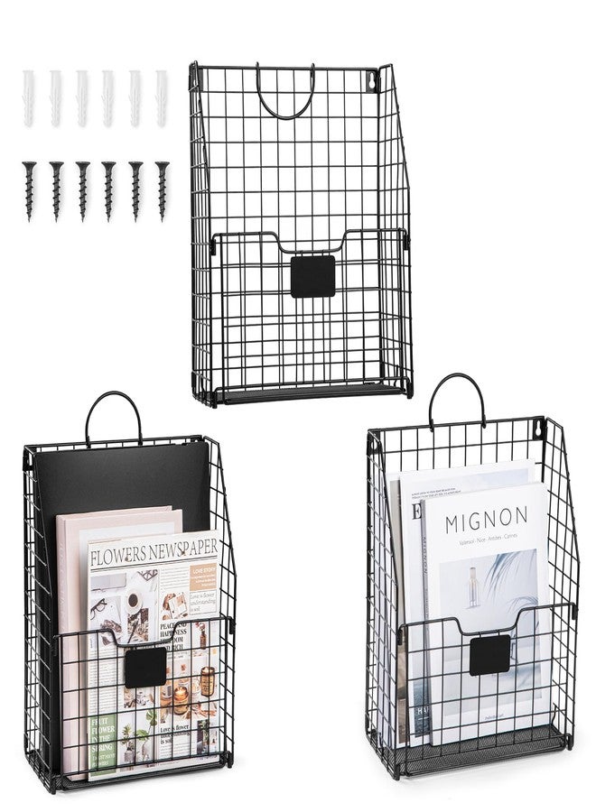 WantuSee Wall Mounted Metal Magazine Rack, 3 Packs - Hanging Magazine & Book Organizer with Handle for Bedroom, Door, Dorm, Office & Entryway Black - Image 1