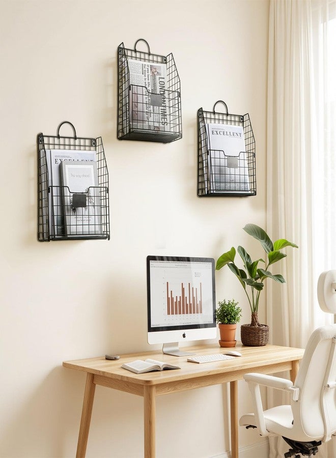 WantuSee Wall Mounted Metal Magazine Rack, 3 Packs - Hanging Magazine & Book Organizer with Handle for Bedroom, Door, Dorm, Office & Entryway Black - Image 2