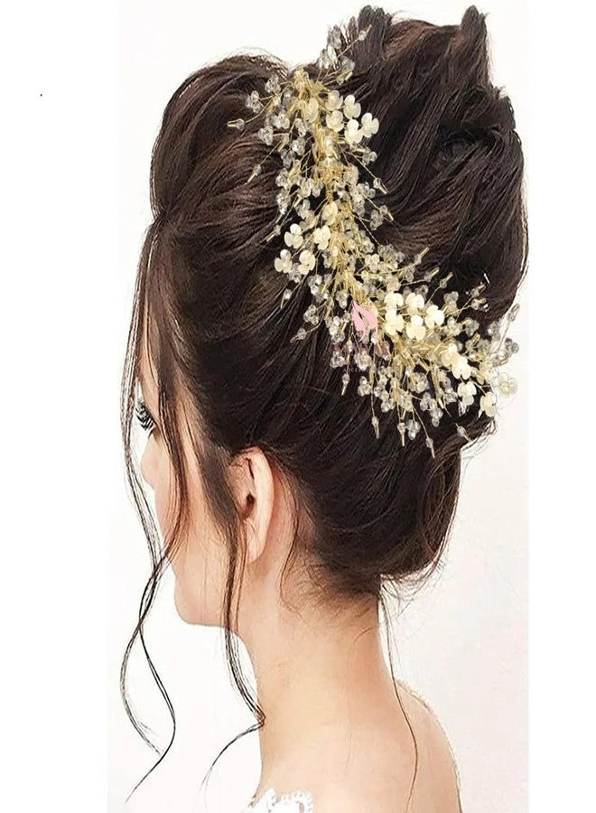 Samyak Wedding Hair Pins | Crystal & Pearl Beadded Hair Accessories For Bridal Bridesmaid Headdress Tiara Hair Accessories (GOLD) - Image 2