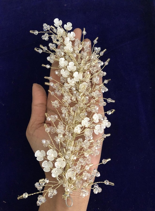 Samyak Wedding Hair Pins | Crystal & Pearl Beadded Hair Accessories For Bridal Bridesmaid Headdress Tiara Hair Accessories (GOLD) - Image 5