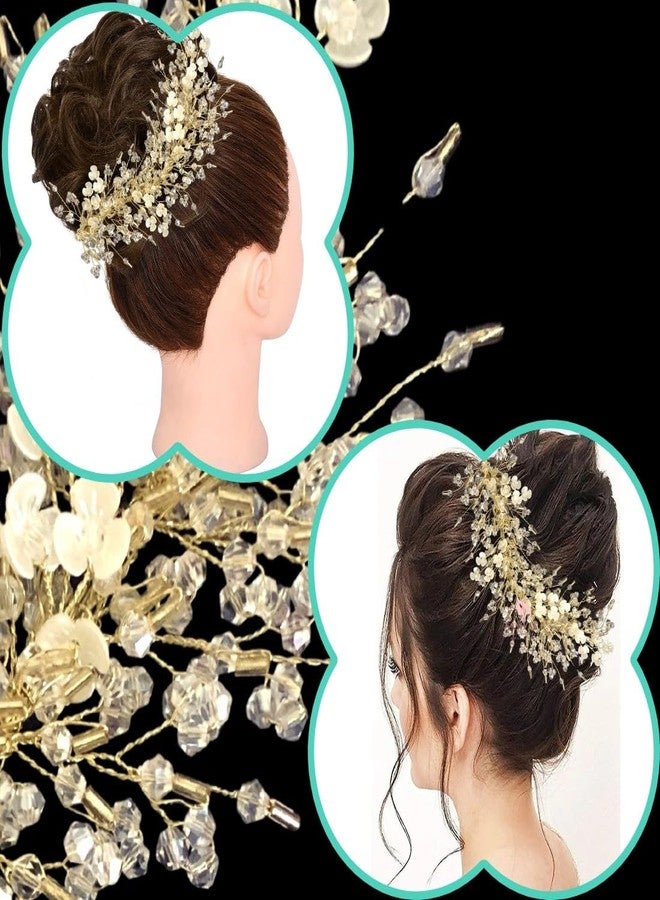 Samyak Wedding Hair Pins | Crystal & Pearl Beadded Hair Accessories For Bridal Bridesmaid Headdress Tiara Hair Accessories (GOLD) - Image 4