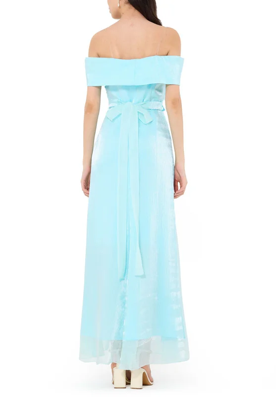 Amri Beautiful Organza Off-Shoulder Cold Shoulder Sleeve A-Line Dress With Drape Details On The Body