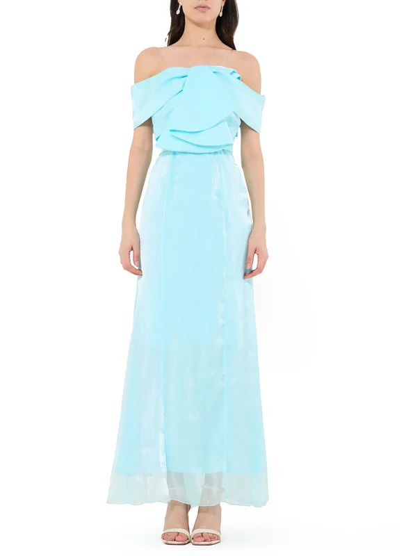Amri Beautiful Organza Off-Shoulder Cold Shoulder Sleeve A-Line Dress With Drape Details On The Body