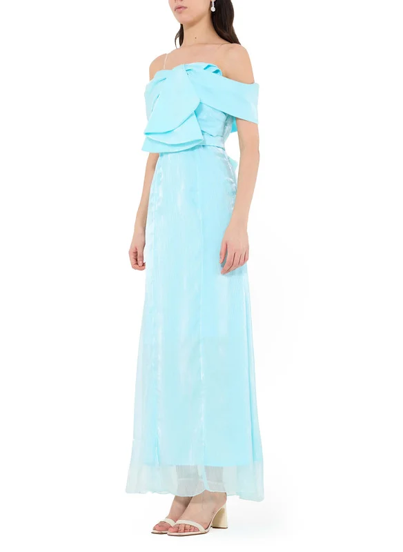 Amri Beautiful Organza Off-Shoulder Cold Shoulder Sleeve A-Line Dress With Drape Details On The Body