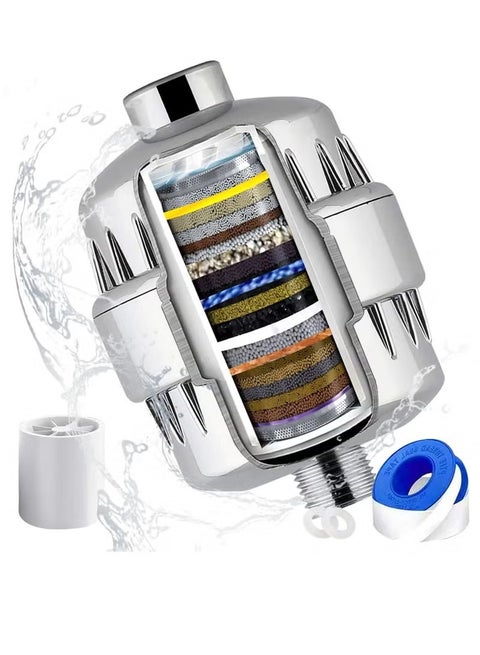 15-Stage Shower Head Filter for Hard Water, High Pressure Shower Filter for Removing Chlorine and Fluoride, the Condition of Skin Hair Nails