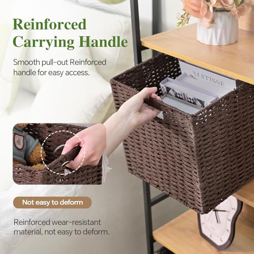 Patvingot Woven Wicker Storage Baskets 2-Pack, 11x11 Handwoven Paper Rope Organizer Bins, Foldable Cube Storage Cubes with Built-in Handles for Shelves and Closet Organization(Dark Brown） - Image 3