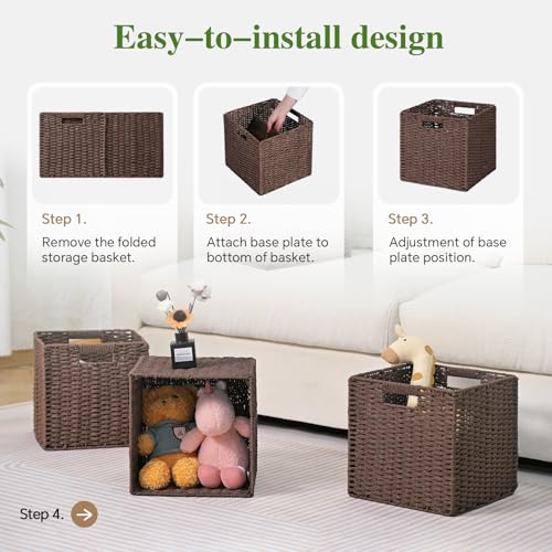 Patvingot Woven Wicker Storage Baskets 2-Pack, 11x11 Handwoven Paper Rope Organizer Bins, Foldable Cube Storage Cubes with Built-in Handles for Shelves and Closet Organization(Dark Brown） - Image 4
