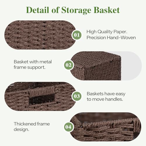 Patvingot Woven Wicker Storage Baskets 2-Pack, 11x11 Handwoven Paper Rope Organizer Bins, Foldable Cube Storage Cubes with Built-in Handles for Shelves and Closet Organization(Dark Brown） - Image 5