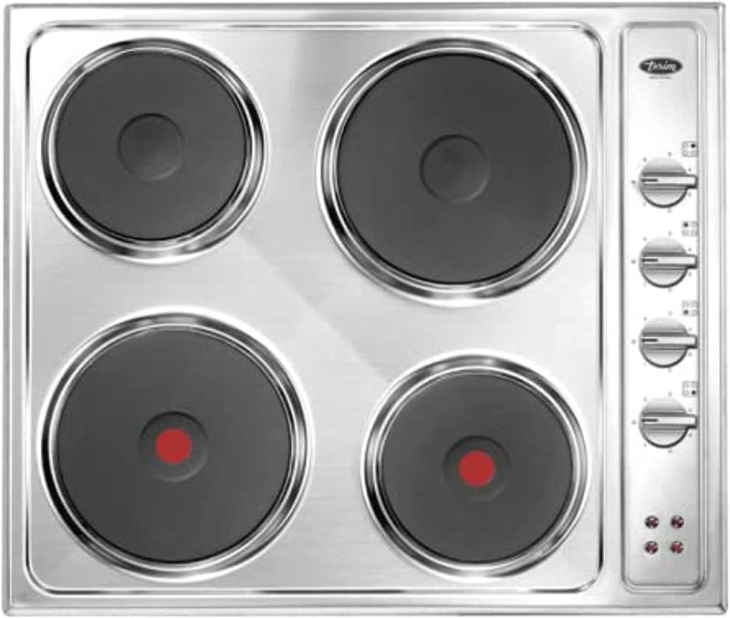 Terim Built-In Italian Steel 4 Burners Electric Hob, 58 cm TRMBH60E Silver/Black