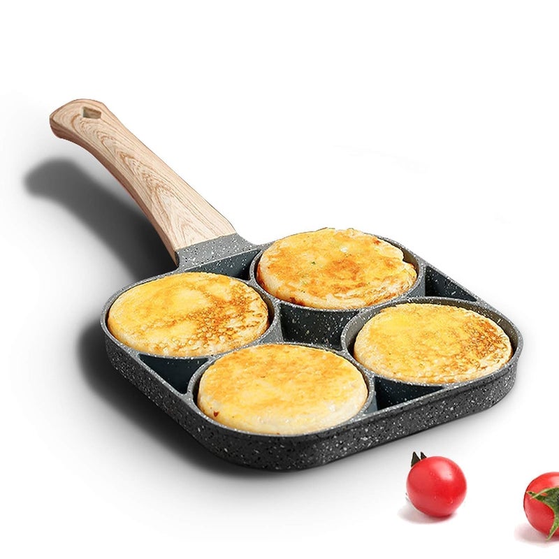MEETDIP NonStick Egg Frying Pan with 4 Compartments Aluminum 375cm Diameter Black Induction Stovetop Compatible - Image 3