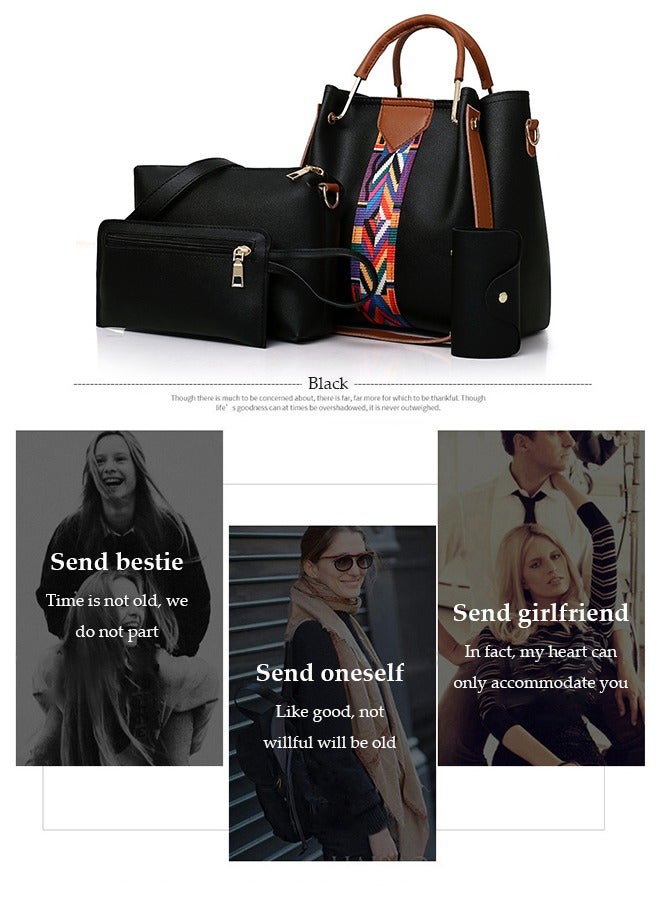 DUNISO 4 Pieces of Women's handbag set, large capacity shoulder bag, fashionable leather tote bag, with crossbody bag, wallet,card bag, suitable for shopping, work, dating, travel  - Image 3
