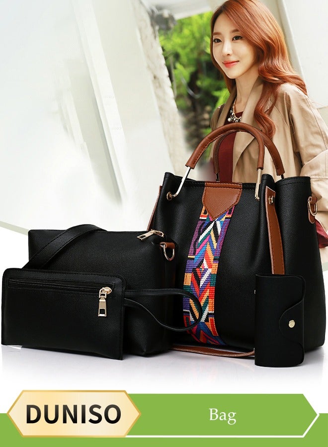 DUNISO 4 Pieces of Women's handbag set, large capacity shoulder bag, fashionable leather tote bag, with crossbody bag, wallet,card bag, suitable for shopping, work, dating, travel  - Image 1