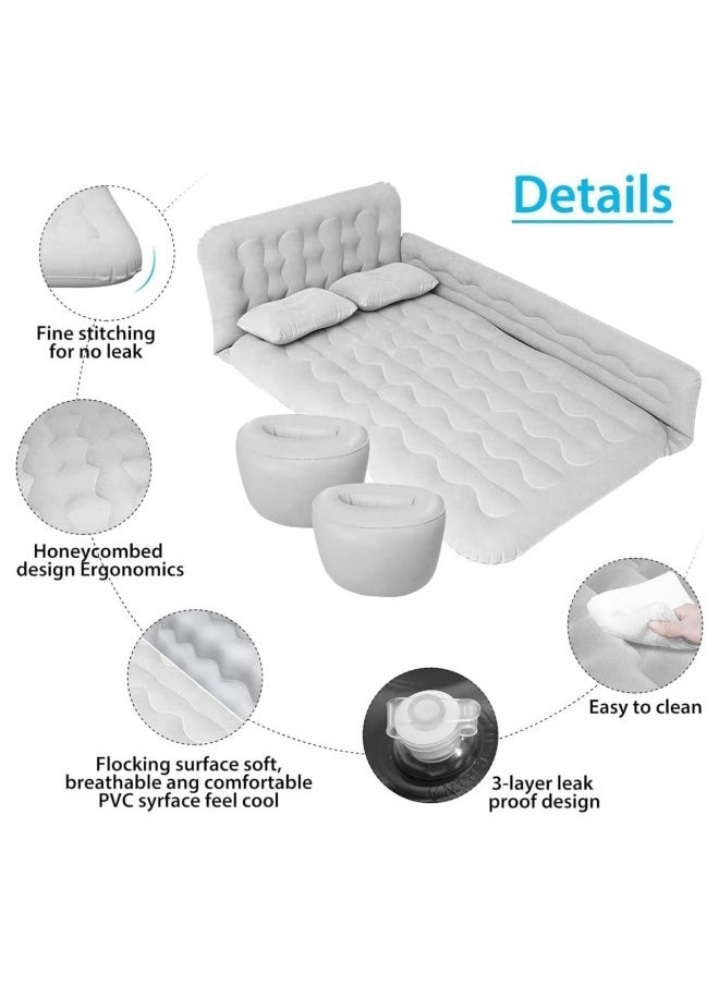 GGEROU - SUV Air Mattress,Thickened and Double Car Air Mattress Sided Flocking Travel Inflatable Car Mattress with Air Pump,Pillows & Fill Piers, Car Sleeping Bed,Grey 135*80cm - Image 1