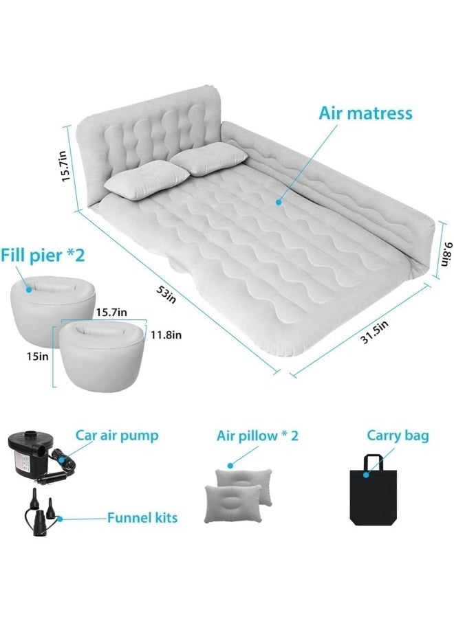 GGEROU - SUV Air Mattress,Thickened and Double Car Air Mattress Sided Flocking Travel Inflatable Car Mattress with Air Pump,Pillows & Fill Piers, Car Sleeping Bed,Grey 135*80cm - Image 1