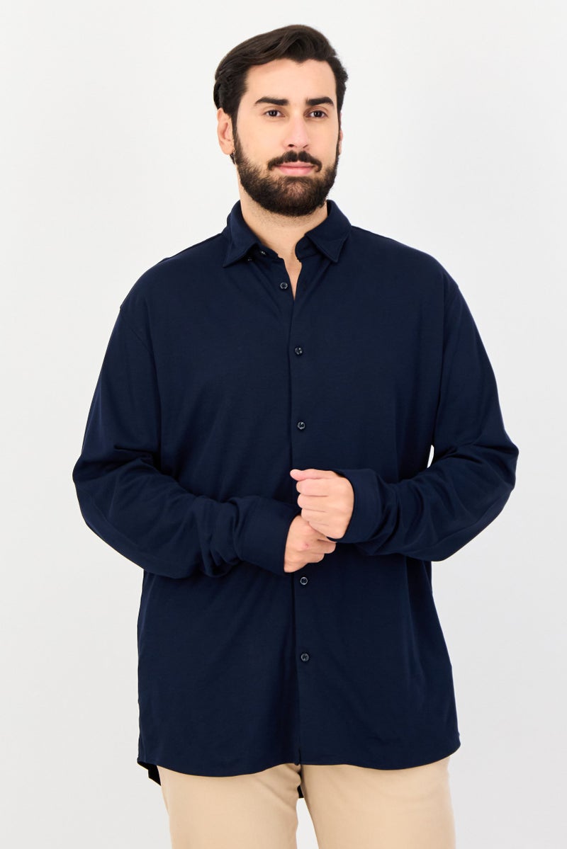 Selected Homme Men Slim Fit Solid Long Sleeves Casual Shirt, Navy - Image 1