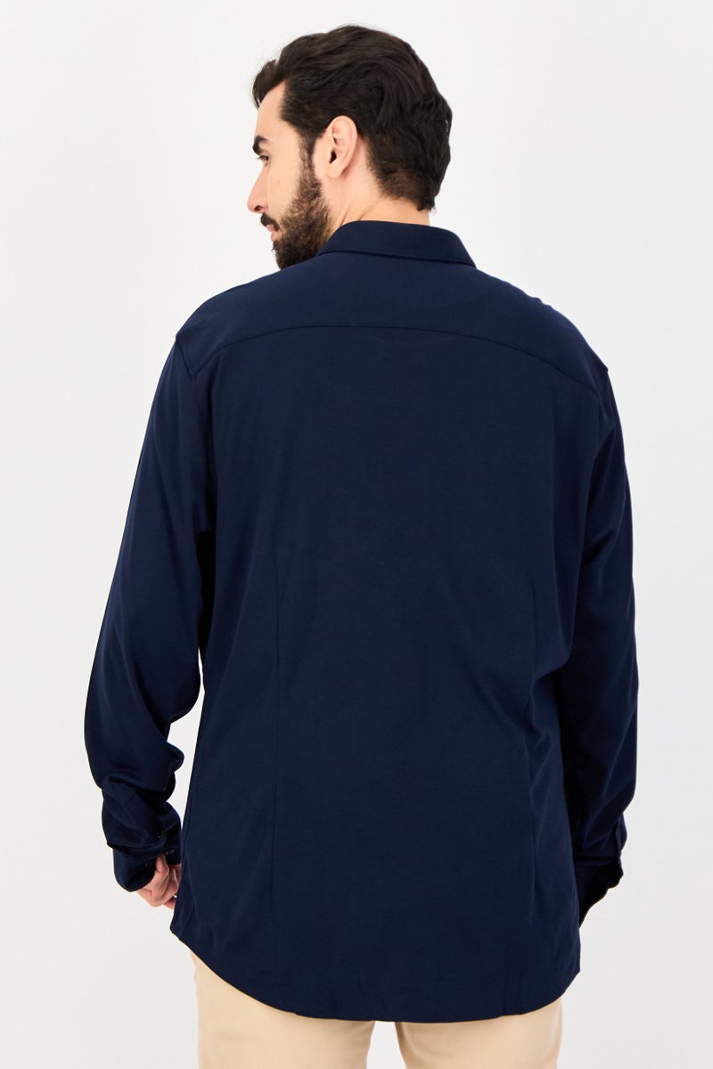 Selected Homme Men Slim Fit Solid Long Sleeves Casual Shirt, Navy - Image 3