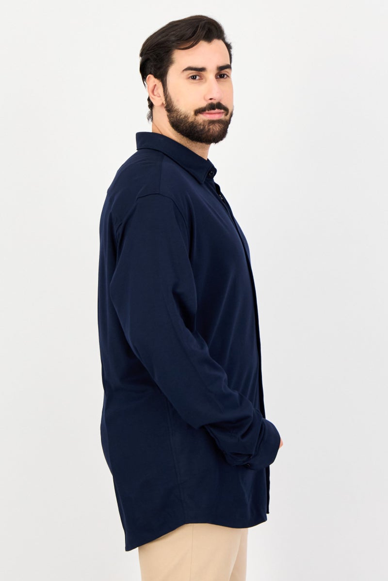 Selected Homme Men Slim Fit Solid Long Sleeves Casual Shirt, Navy - Image 2