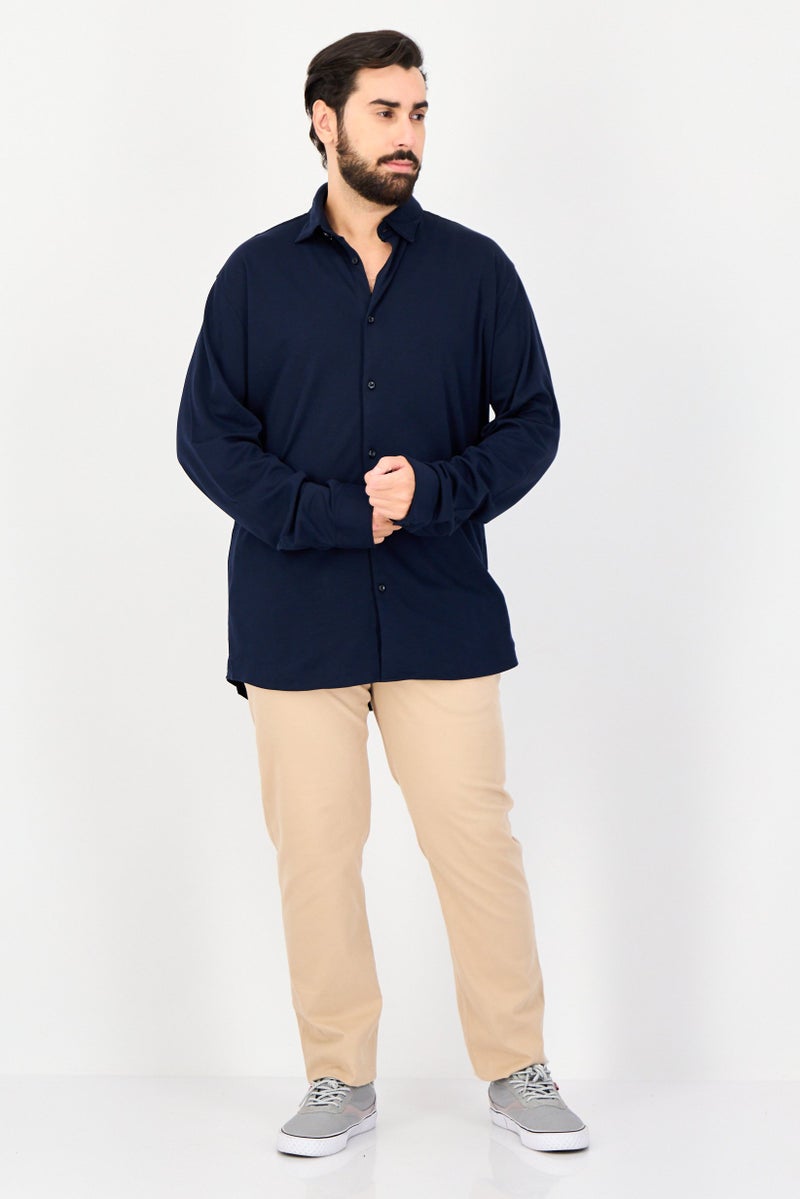 Selected Homme Men Slim Fit Solid Long Sleeves Casual Shirt, Navy - Image 4