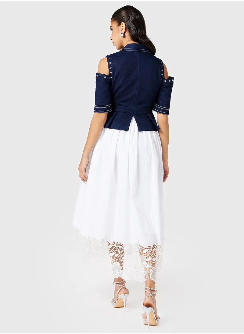 Threadz by Ajooni Denim Top White Dress