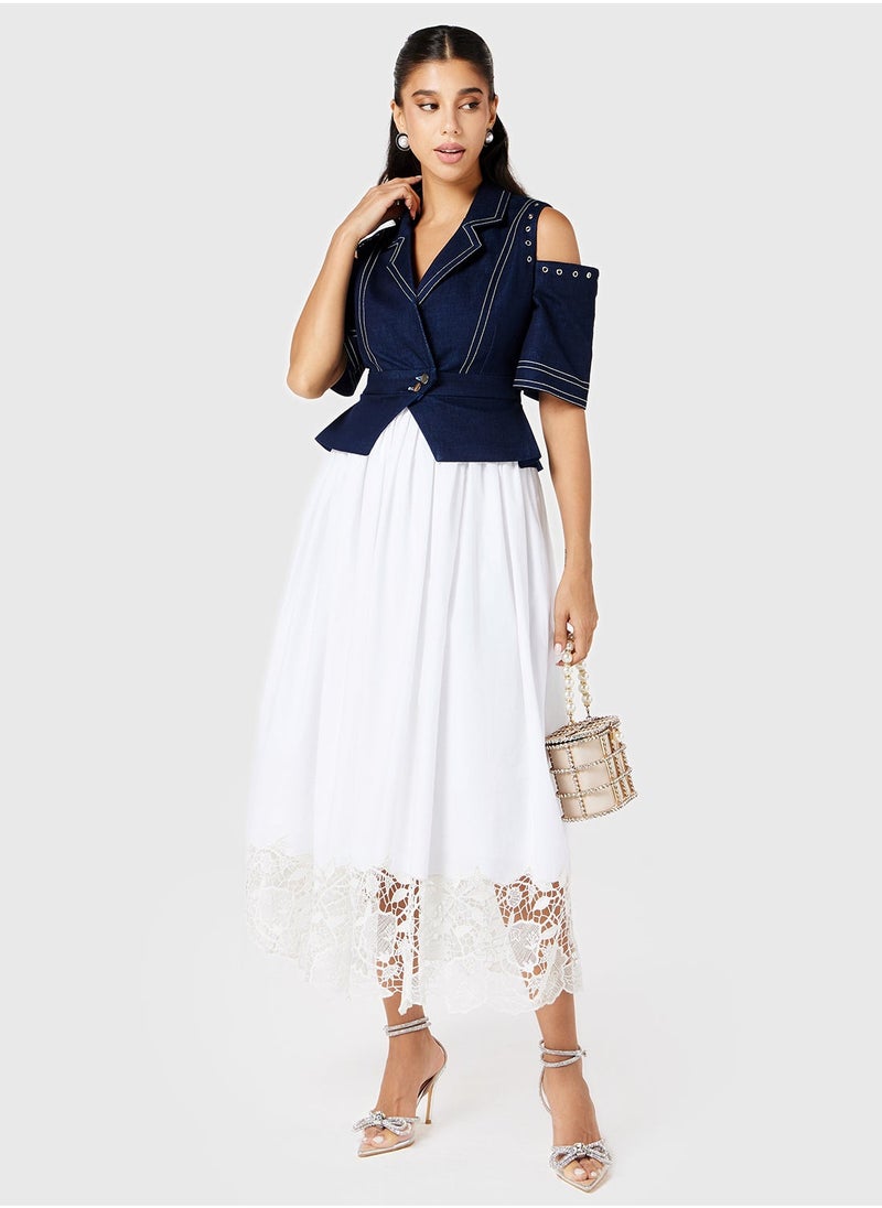 Threadz by Ajooni - Denim Jacket Schiffili Hem Dress - Image 1
