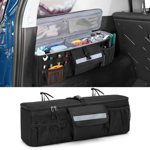 GRAOSO Car Trunk Organizer Compatible with Toyota FJ Cruiser 2007-2021, Rear Storage Bag with 3 Pieces of 1.5” Wide Hook&Loop Tapes, 2 Adjustable Hanging Loops, Multiple Pockets, Black - Image 1