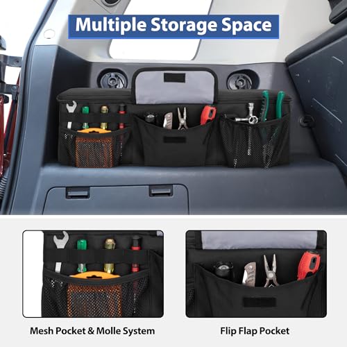GRAOSO Car Trunk Organizer Compatible with Toyota FJ Cruiser 2007-2021, Rear Storage Bag with 3 Pieces of 1.5” Wide Hook&Loop Tapes, 2 Adjustable Hanging Loops, Multiple Pockets, Black - Image 3