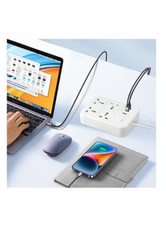 Anmi سلك تمديد شرائح الطاقة 4 مقابس محول قابس عالمي مع 1 نوع C، 2 منافذ USB مقبس شحن لحماية التيار مع سلك تمديد جريء 5 متر (أبيض)  - Image 5
