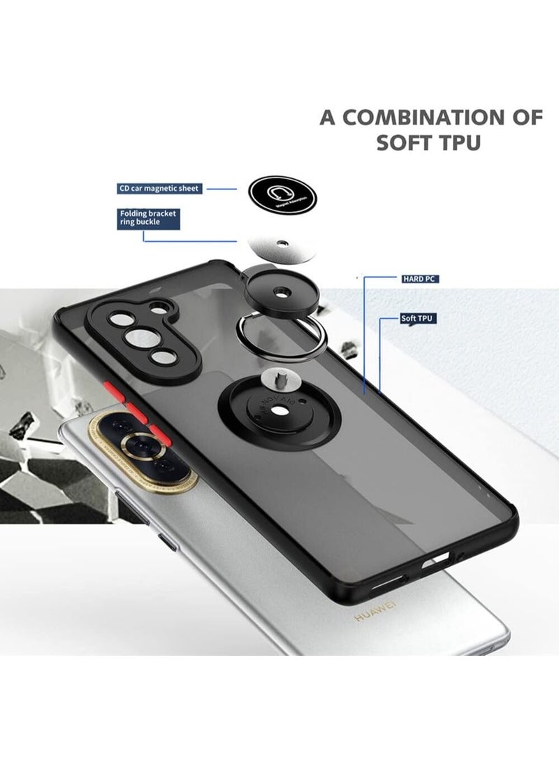 Huawei Nova 10 Case Flexible Silicone Bumper, Camera Protection Thin Translucent Shockproof Matte Back Cover with 360 rotational Car Mount Magnetic Ring Holder Case For Nova 10 Black - Image 5