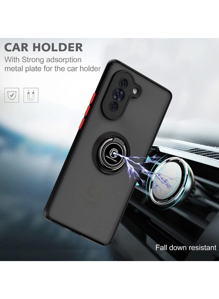 Huawei Nova 10 Case Flexible Silicone Bumper, Camera Protection Thin Translucent Shockproof Matte Back Cover with 360 rotational Car Mount Magnetic Ring Holder Case For Nova 10 Black - Image 3