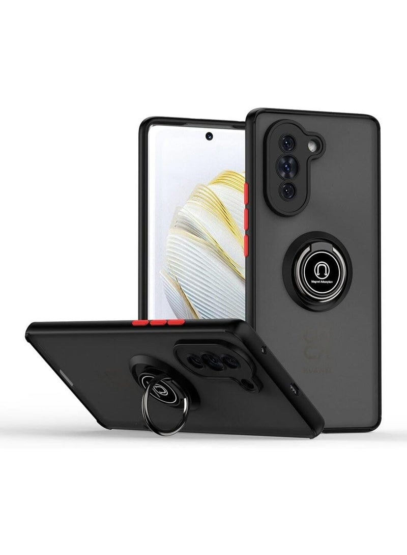 Huawei Nova 10 Case Flexible Silicone Bumper, Camera Protection Thin Translucent Shockproof Matte Back Cover with 360 rotational Car Mount Magnetic Ring Holder Case For Nova 10 Black - Image 1